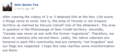 john-fox-davyn-calfchild-davin-ouimet-criticism-remembrance-day-2013-flag-arrested