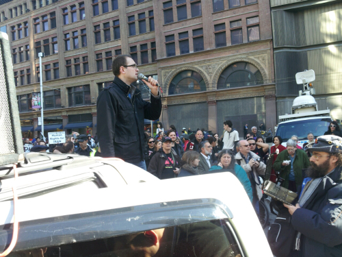 Jon Allan speaking from the infamous "Al Quds" truck.