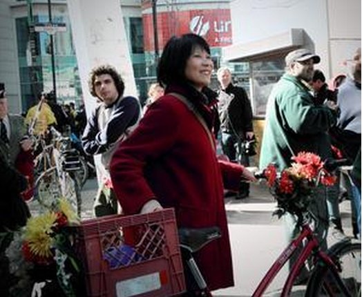 Olivia Chow marched with her bicycle and stolen milk crate...