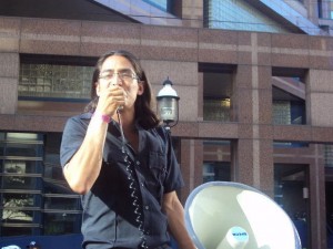 Ben Powless speaks at a "jail solidarity" rally for arrested G20 ringleaders