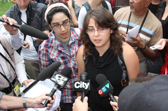 Claudia Calaboro (left) with Maryam Adrangi (right) of No One Is Illegal