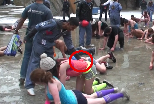 Yes, he's smacking her ass...