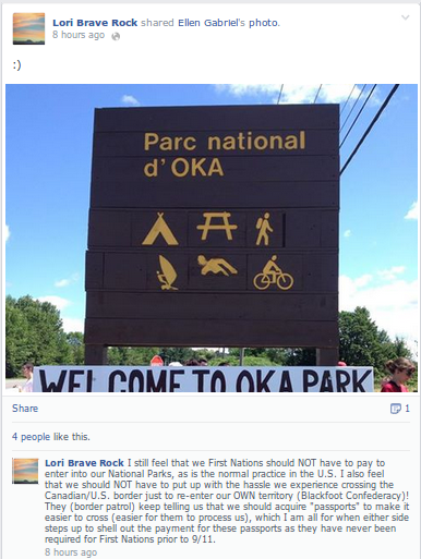 One of the indigenous protesters promoting Oka...