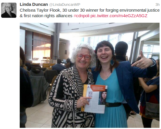 NDP MP Linda Duncan with anarchist Chelsea Flook...