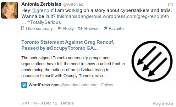 Antonia Zerbisias of the Toronto Star threatens me...