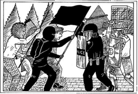 Gord Hill's art leaves little to the imagination...