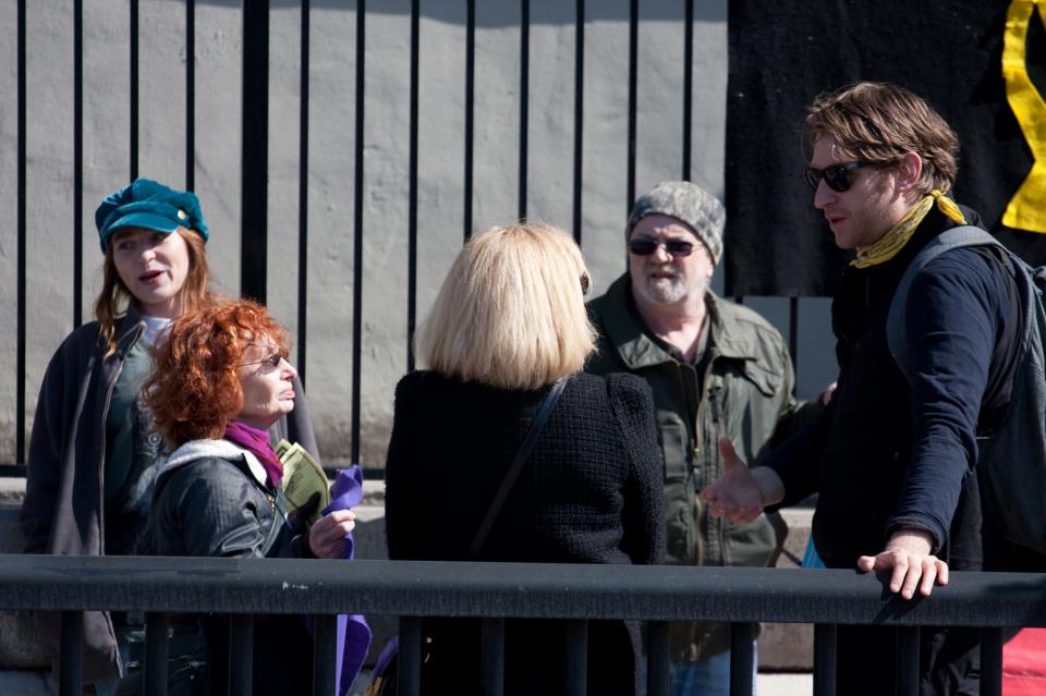 Zach Ruiter chatting with Cheri DiNovo...