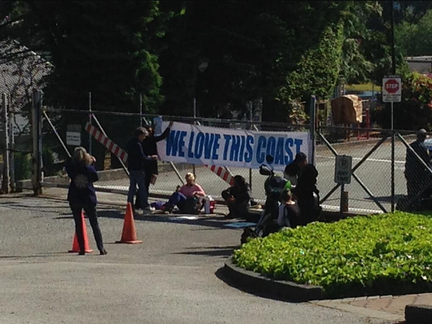 Protesters at the May blockade of a Chevron property in Burnaby, BC