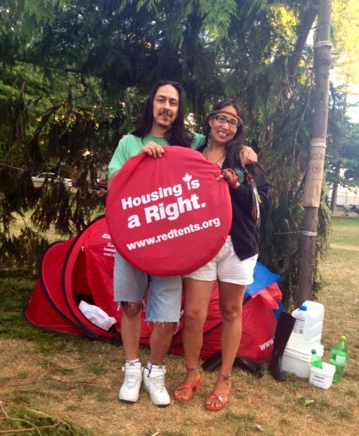 Spokesperson Audrey Siegl and Dan Wallace at the camp