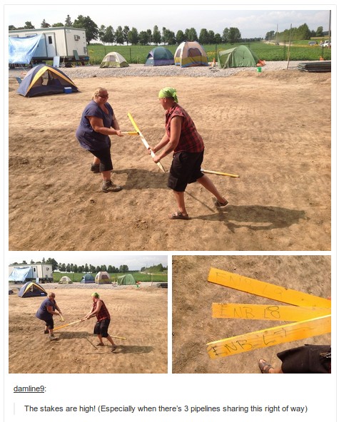 Trish Mills and XX swordfight with stolen surveyor pegs