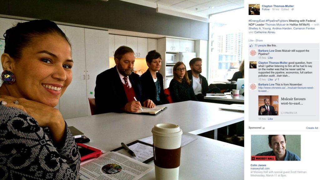 Clayton Thomas-Muller with Thomas Mulcair, and fellow "Bioneer" Heater Milton-Lightening