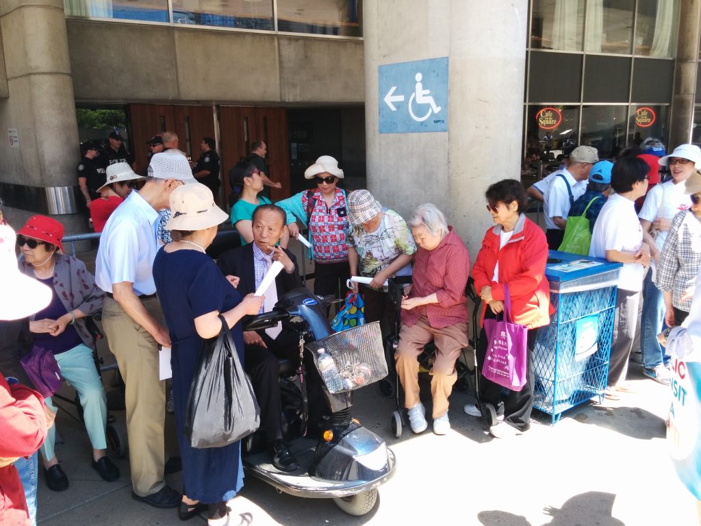 Old age pensioners were bussed in on a private coach